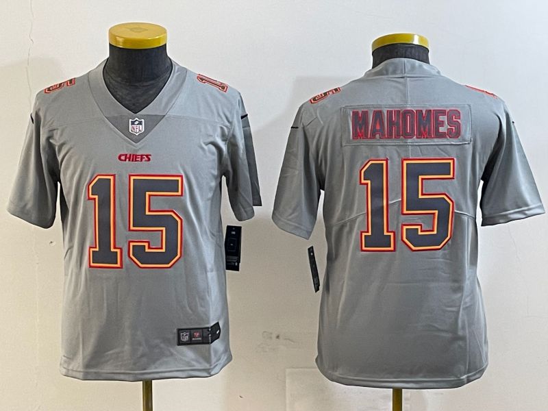 Youth Kansas City Chiefs #15 Mahomes Grey 2025 Nike Vapor Limited NFL Jersey style 209